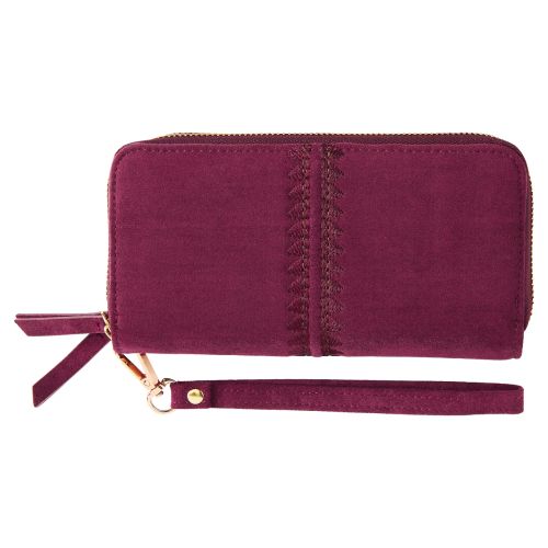Suede Double Zipper Wallet - Wine