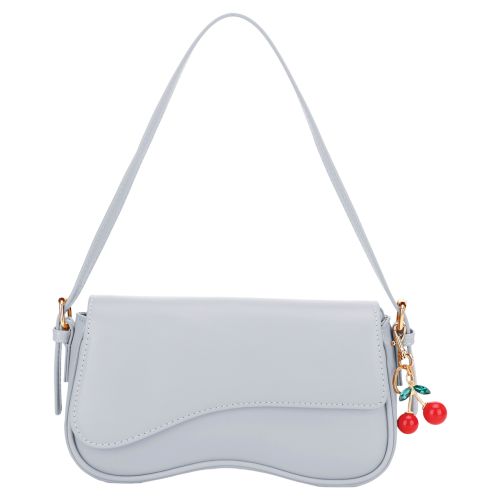 Vegan Leather Purse with Cherry Charm - Blue Gray
