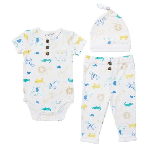 Ribbed Cotton 3-Piece Baby Clothing Set - Animal Design