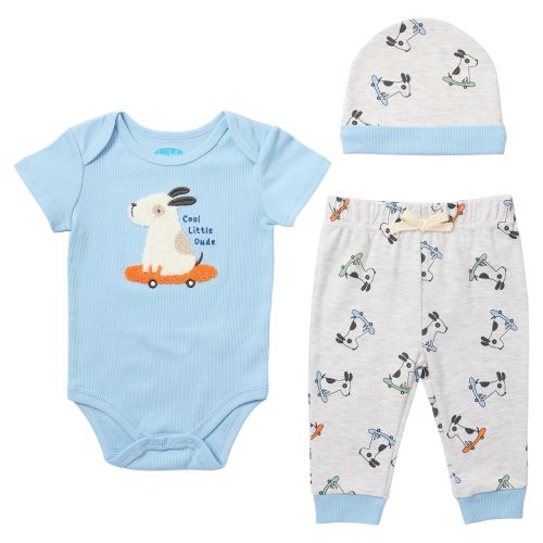 Baby 3-Piece Ribbed Bodysuit with Pants & Hat - Cool Little Dude
