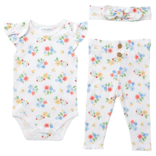 Ribbed Cotton 3-Piece Baby Clothing Set - Floral Print