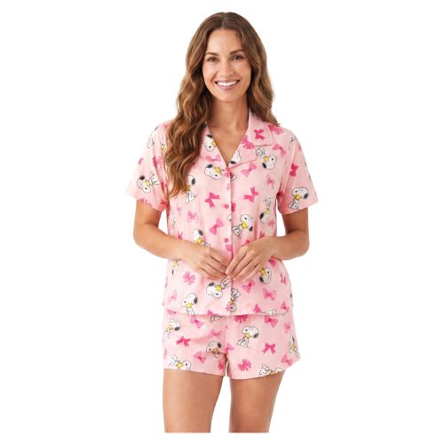 Women's Short Sleeve Pajama Set with Snoopy Bow Print