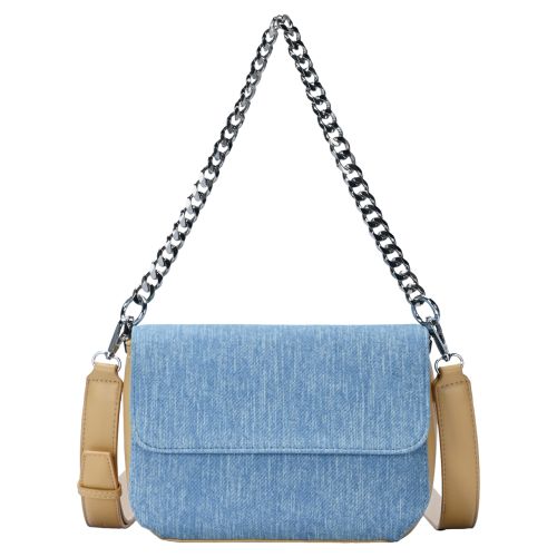 Denim & Faux-Leather Purse with Crossbody Strap