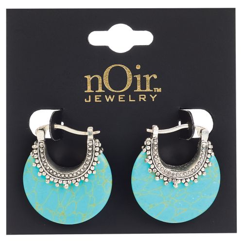 Boho Turquoise & Silver Hoop Earrings