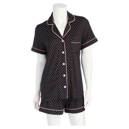Women's Polysuede Sleep Short Set - Black and White Polka Dot