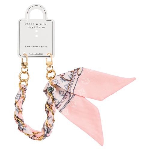 Phone Wristlet Bag Charm with Gold Chain & Scarf Tie - Coral