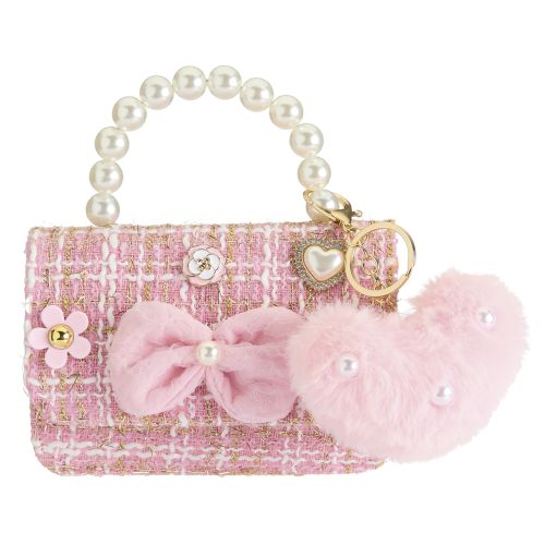 Pink Mini Crossbody Purse with Puffy Heart Keychain