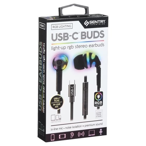 Sentry USB-C Buds - Light-Up RGB Stereo Earbuds
