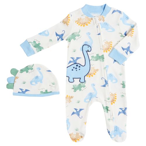 Zippered Sleeper with Hat - Dinosaur Print