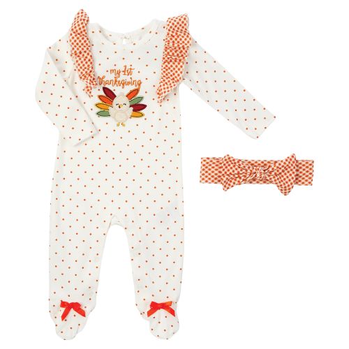 My First Thanksgiving Ruffled Footie & Headband