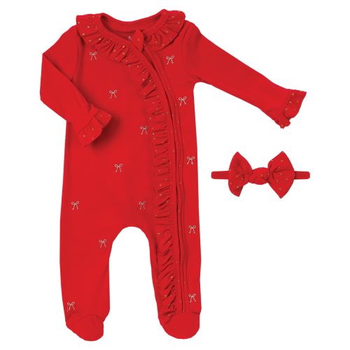 Red Holiday Zippered Sleeper & Bow Headband