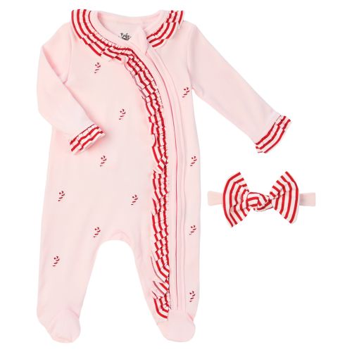 Pink & Red Holiday Zippered Sleeper & Bow Headband