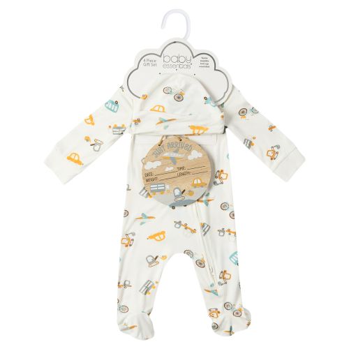 4-Piece Baby Bamboo Clothing Set with Blanket - Vehicles