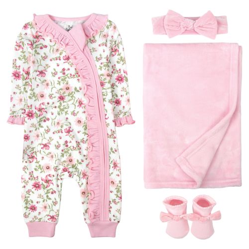4-Piece Baby Clothing Set with Blanket - Pink Floral