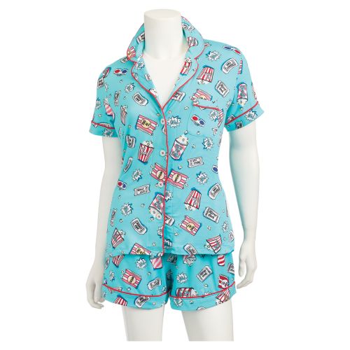 Women's Polysuede Sleep Short Set - Movie Night Print