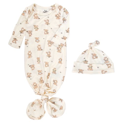 Photo Op Baby Headband and Gown Set - Teddy Bear Print