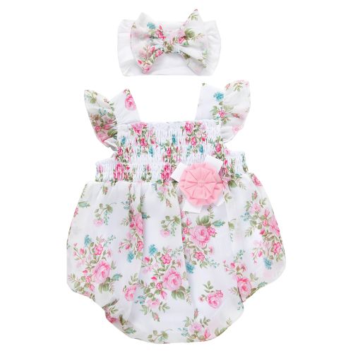 Chiffon Baby Romper & Headband Set - Pink Floral