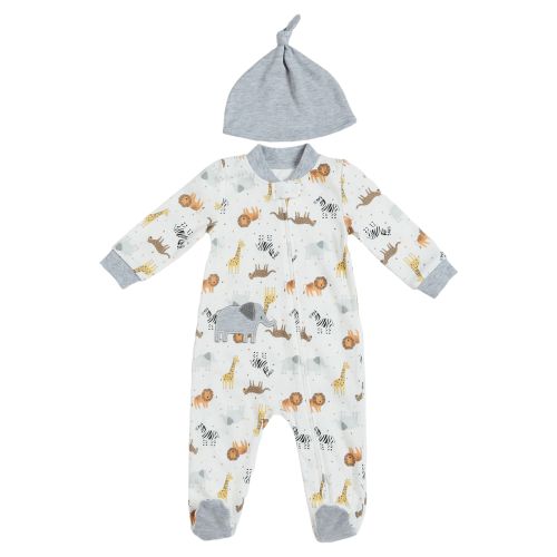 Zippered Sleeper with Hat - Jungle Animals