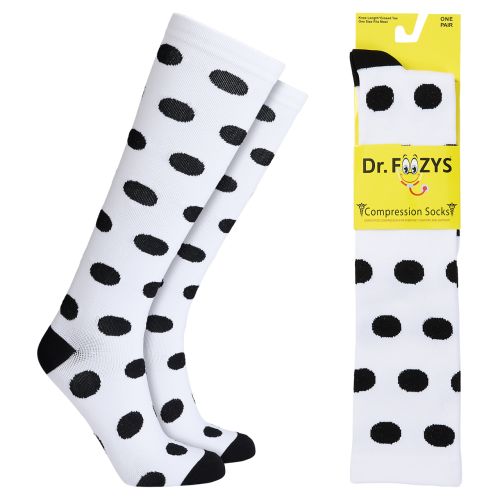Dr Foozys Unisex Compression Socks - White Polka Dot