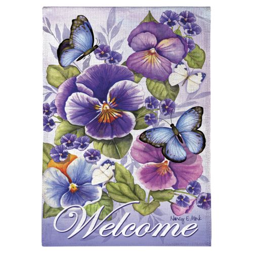 Burlap Garden Glag with Cheerful Pansies Design