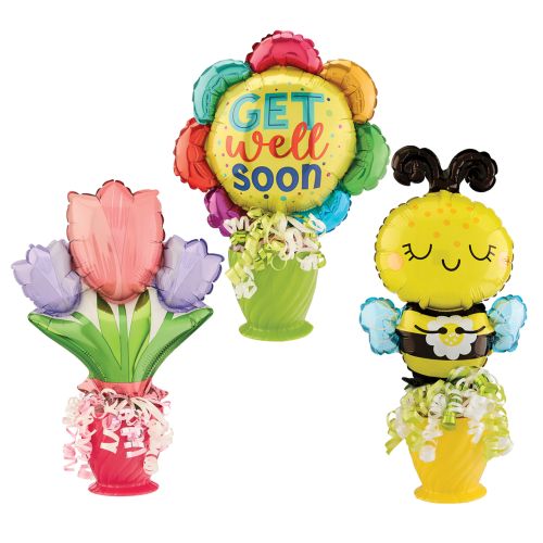 Get Well Kelliloons Spiral Vase with Variety Mix Candy & Balloon