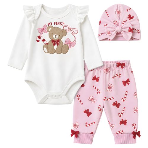 3-Piece Christmas Flannel Pants Set - Pink