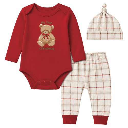 3-Piece Christmas Flannel Pants Set - Red