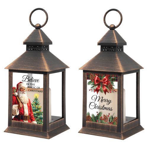 LED Light-Up Christmas Lantern - Bronze Colored